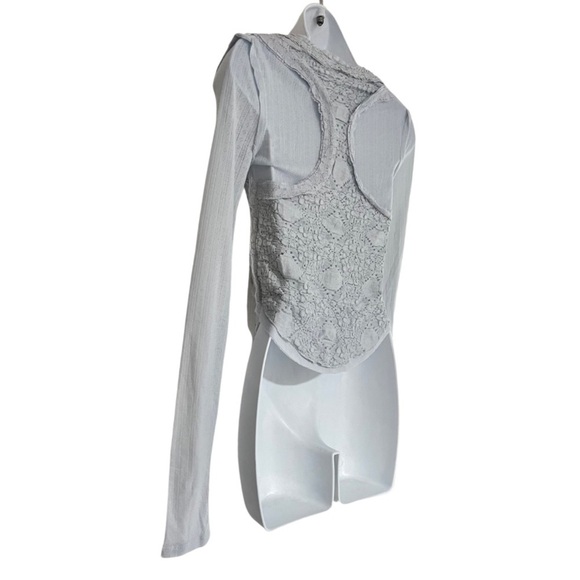 Free People Taylor Top In Grey Down Lace Long Sleeve - Picture 8 of 11